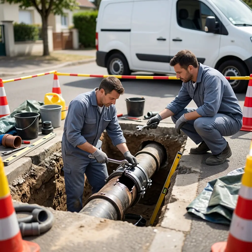 Étapes de la réfection de canalisation à Villejuif